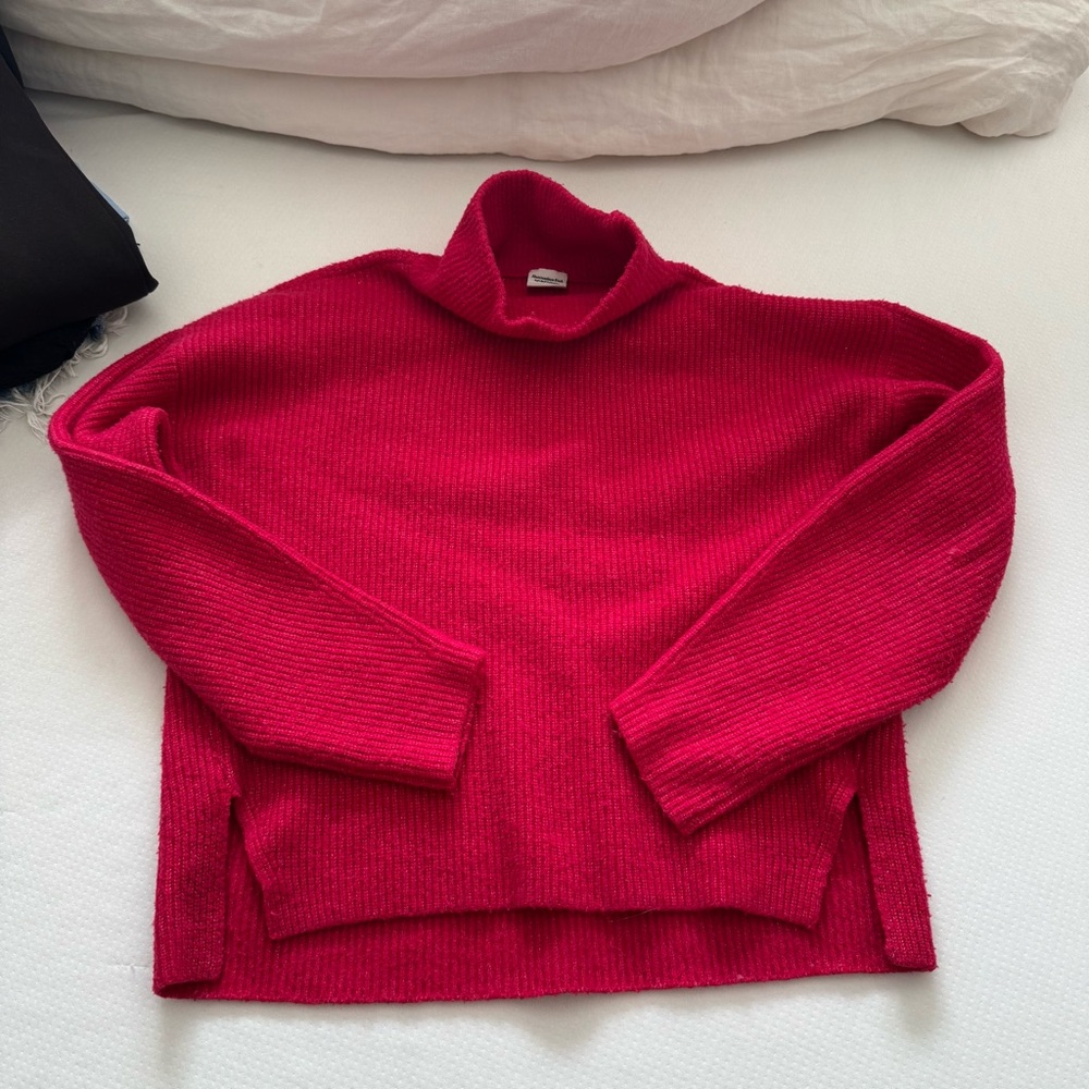 Abercrombie & Fitch Vibrant Pink Ribbed Turtleneck Sweater